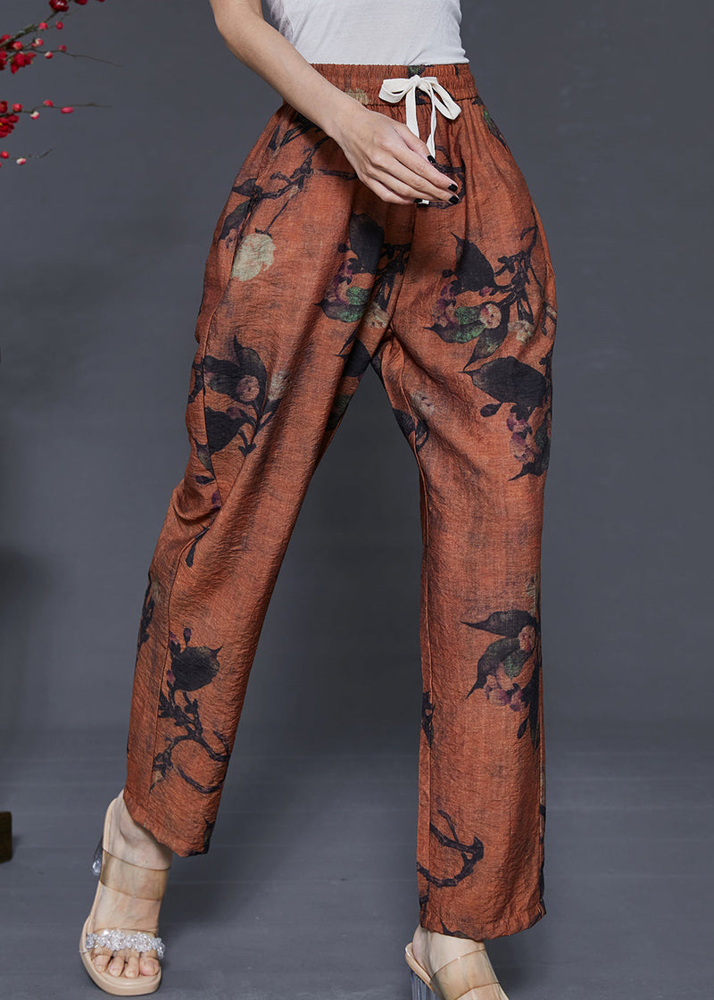 Handmade Orange Oversized Print Linen Pants Summer