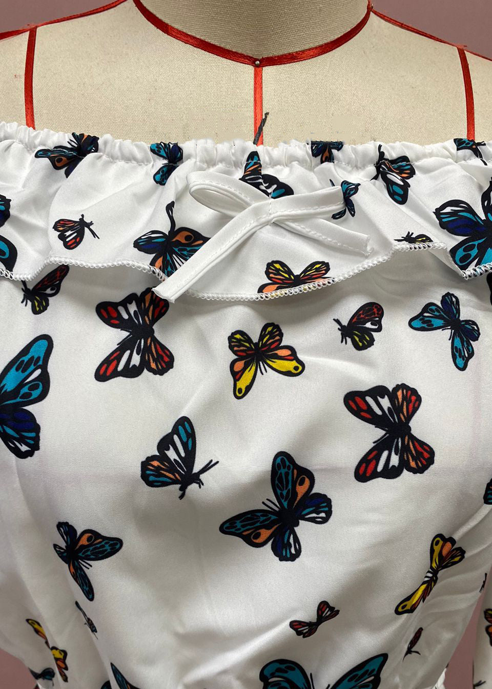 White Butterfly Print Tops and Skirts Cotton Two Pieces Set Spring
