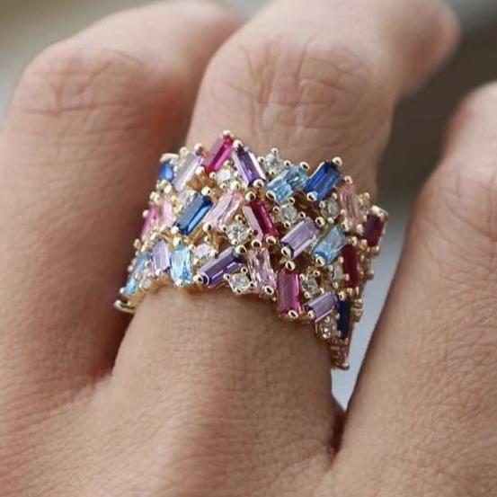 Colorful Inlaid Crystals Ring