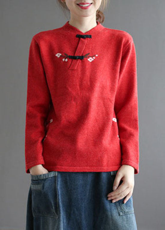 Yellow Stand Collar Low High Design Embroidered Knit Sweater Spring
