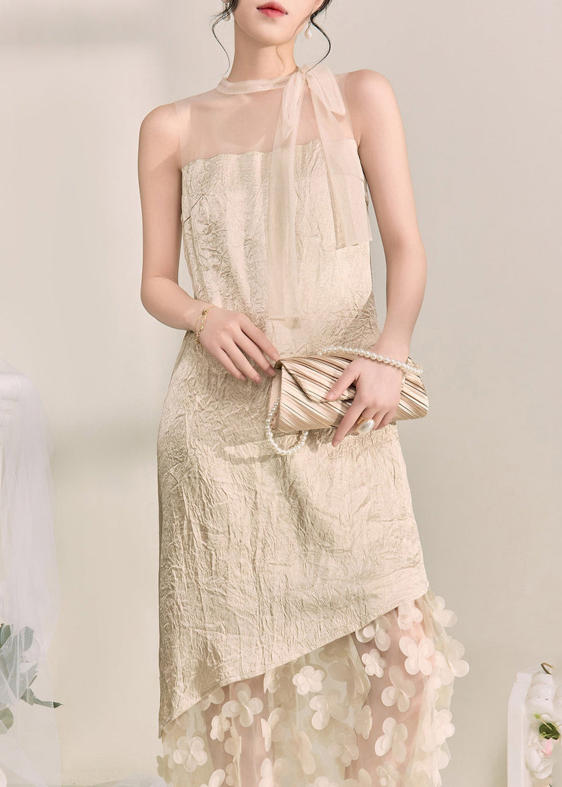 Apricot Tulle Patchwork Vacation Maxi Dresses Summer