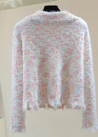 Light Blue Peter Pan Collar Tassel Thick Cotton Knitted Sweater Winter