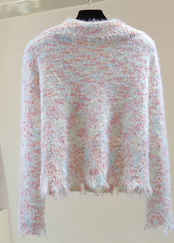 Light Blue Peter Pan Collar Tassel Thick Cotton Knitted Sweater Winter
