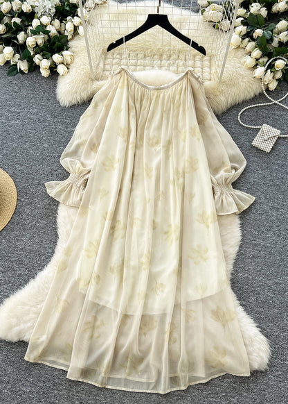 Apricot Cold Shoulder Print Chiffon Cami Dress Summer