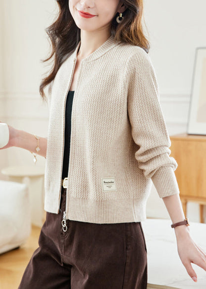 New Red Stand Collar Zip Up Knit Coat Fall