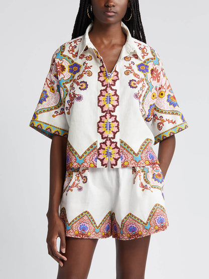 Short Sleeve Print Shirt and Shorts Suit