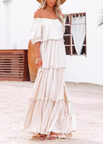 Slash Neck Ruffled Patchwork Cotton Long Dresses Summer