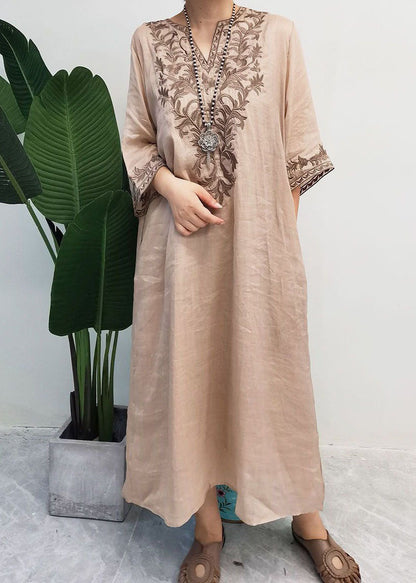 Classy Purple Embroidered Patchwork Linen Dress Two Pieces Set Summer