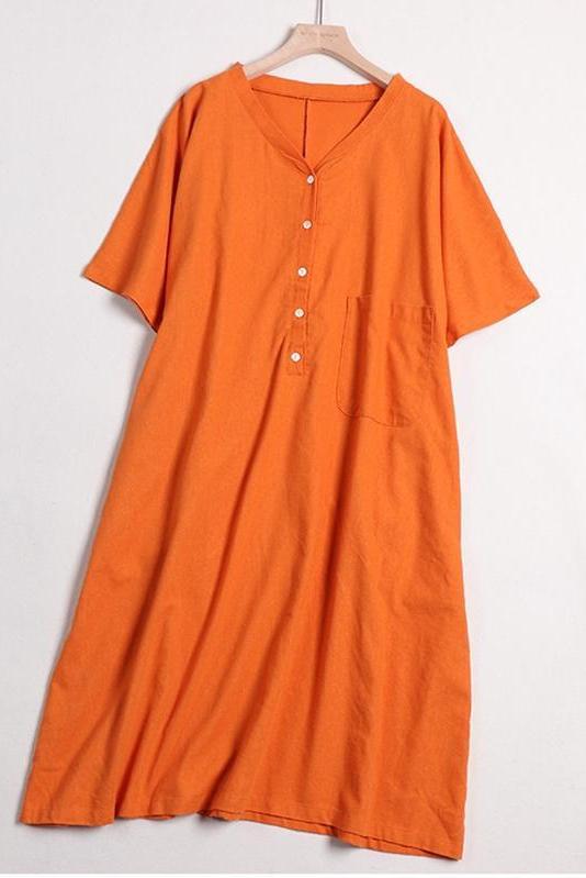 Organic Color Linen Dress for Summer