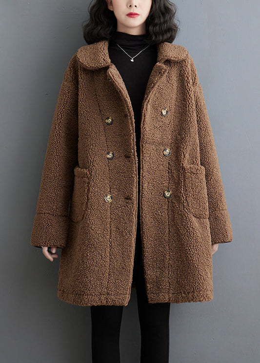Chocolate Double Breast Thick Faux Fur Trench Winter