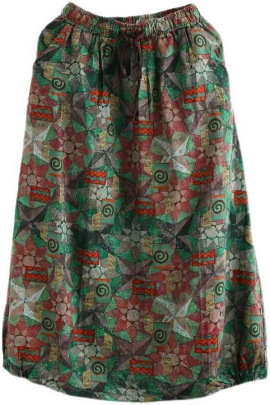 Cinched Elastic Waist Geometric Skirt