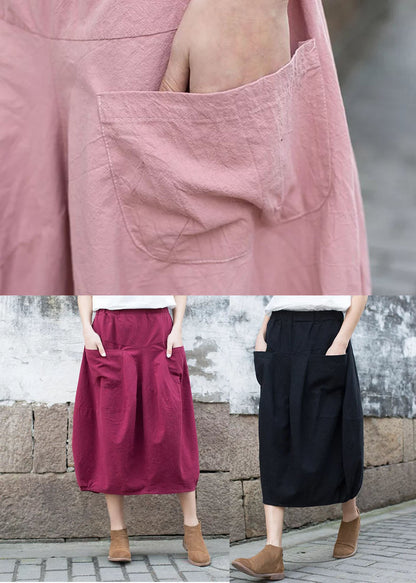Modern Black Elastic Waist Patchwork Linen a Line Skirt Fall