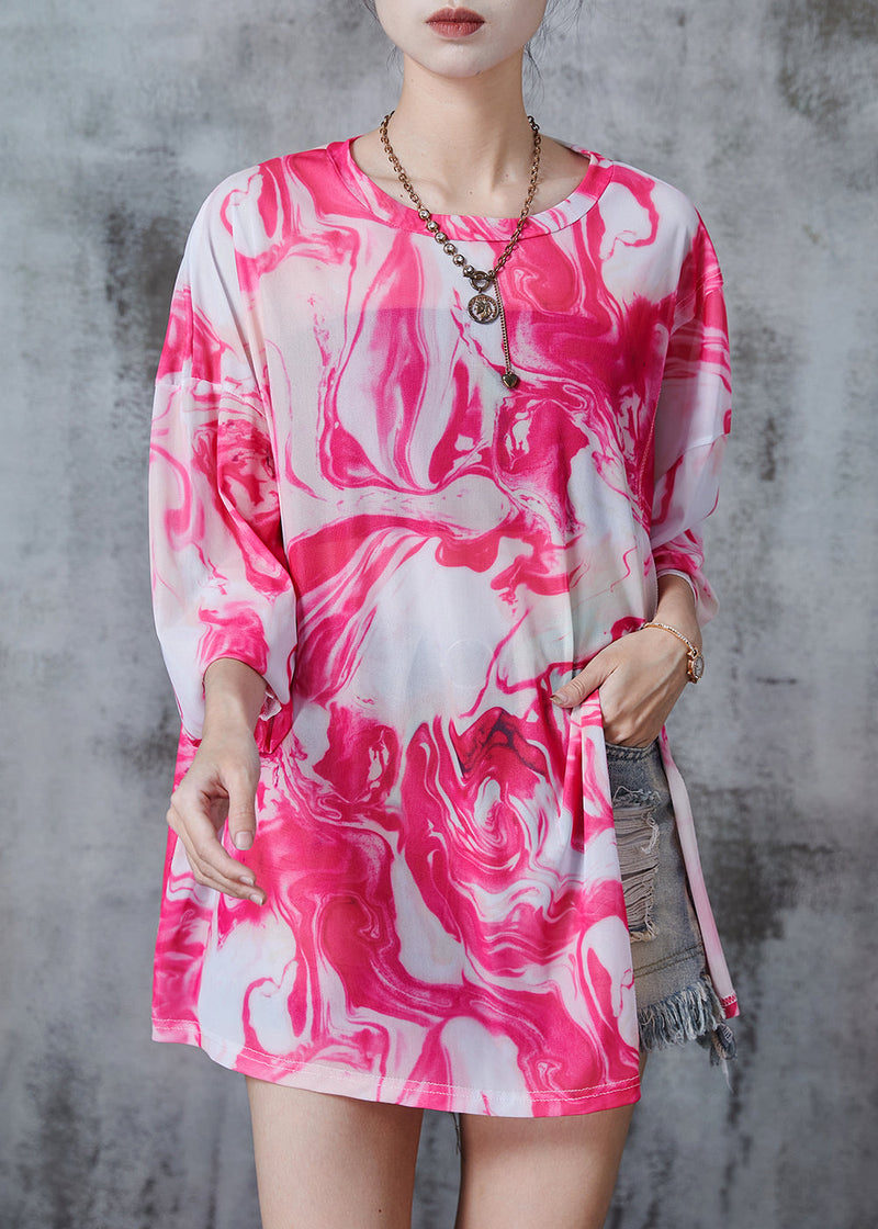 Pink Print Chiffon Upf 50+ Shirt Side Open Fall