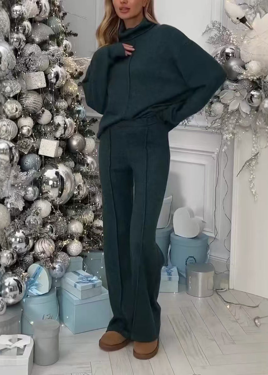 Grey Hign Neck Tops and Pants Cotton Two Piece Suit Set Spring