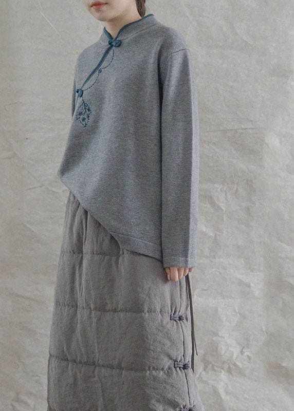 Grey Loose Oriental Fall Knit Long Knit Sweaters