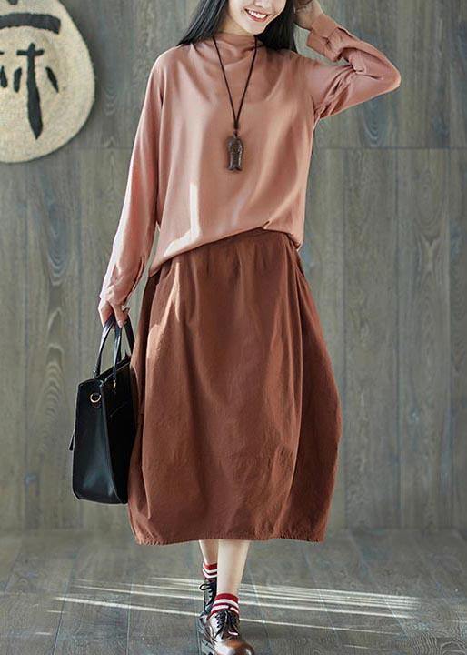 Orange Cinched Lantern Cotton Linen Skirts Summer