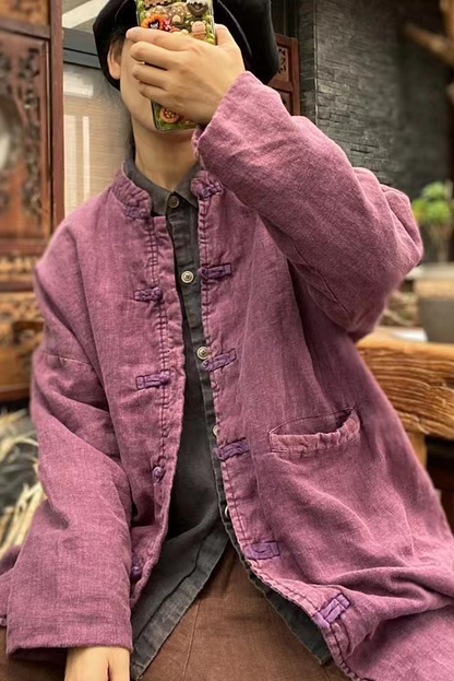 Purple Distressed Linen Cotton Jacket