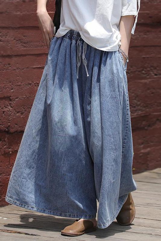 Limited Stock- Drawstring Blue Denim Wide Leg Pants