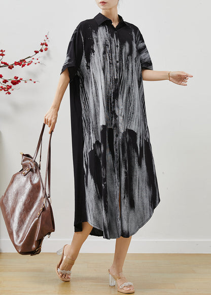 Black Oversized Print Cotton Shirt Dresses Summer