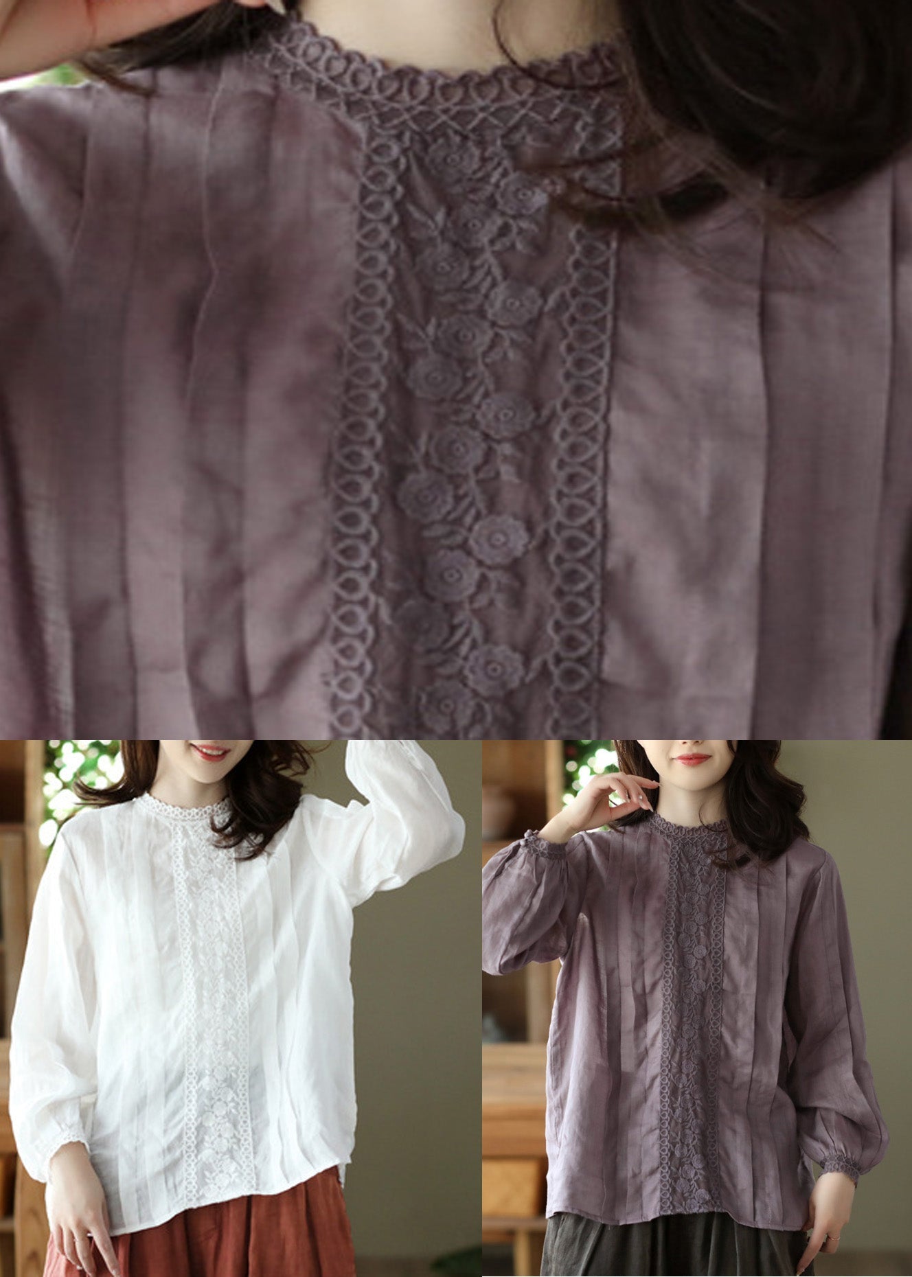 White O-neck Wrinkled Ramie Top Spring