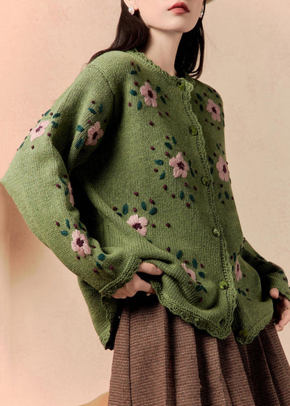 Art Green Button Knit Cardigan Winter