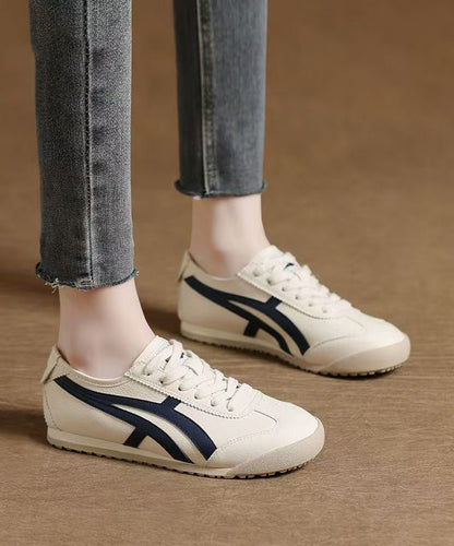 Splicing Flat Shoes Blue Faux Leather Lace Up