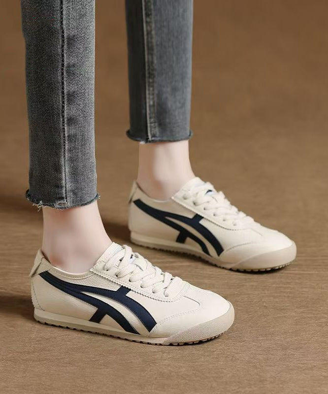 Splicing Flat Shoes Blue Faux Leather Lace Up