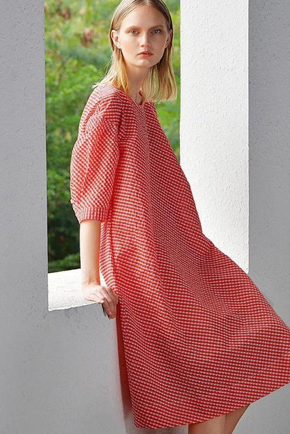 Limited Stock- Plaid Round Neck Midi Dress