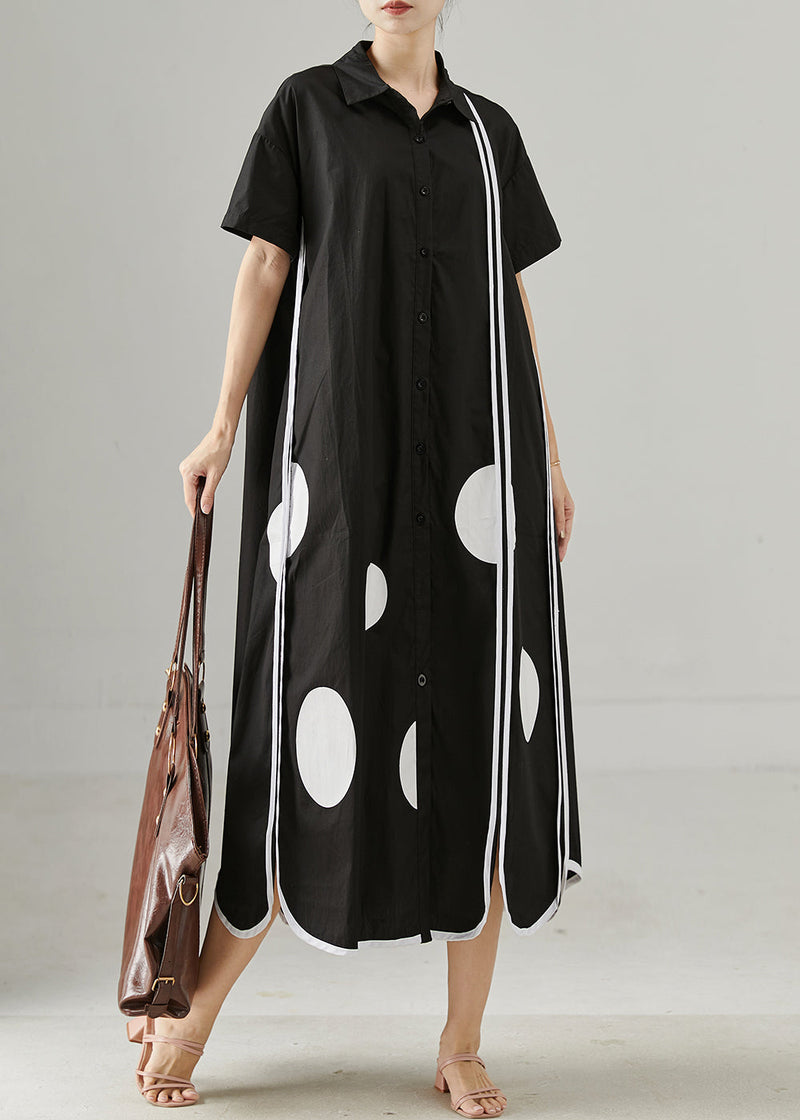 Black Oversized Print Cotton Holiday Dress Summer