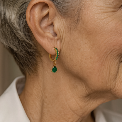 Zirconia Earrings With Emerald in Gold