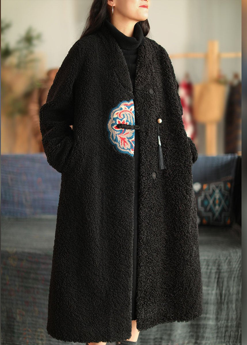 Red Embroidered Patchwork Winter Thick Coats Wool Jackets