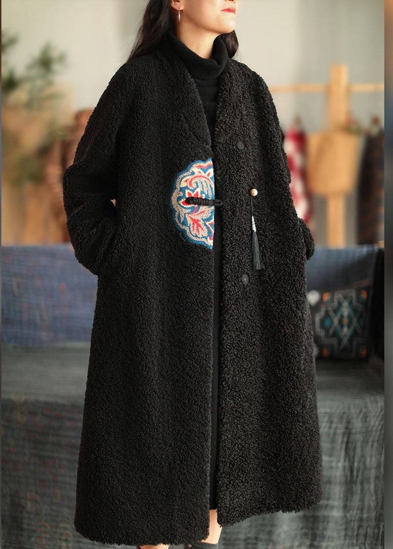 Red Embroidered Patchwork Winter Thick Coats Wool Jackets