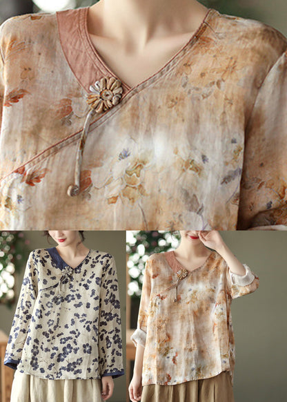 Navy Linen Tops Long Sleeve