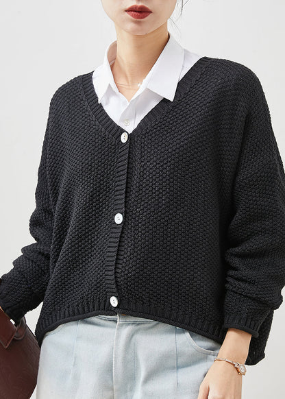 Black Oversized Button Knit Coat Spring