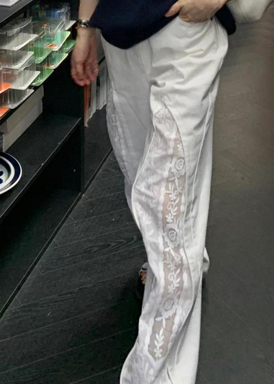 White Pockets Lace Patchwork Cotton Pants Summer