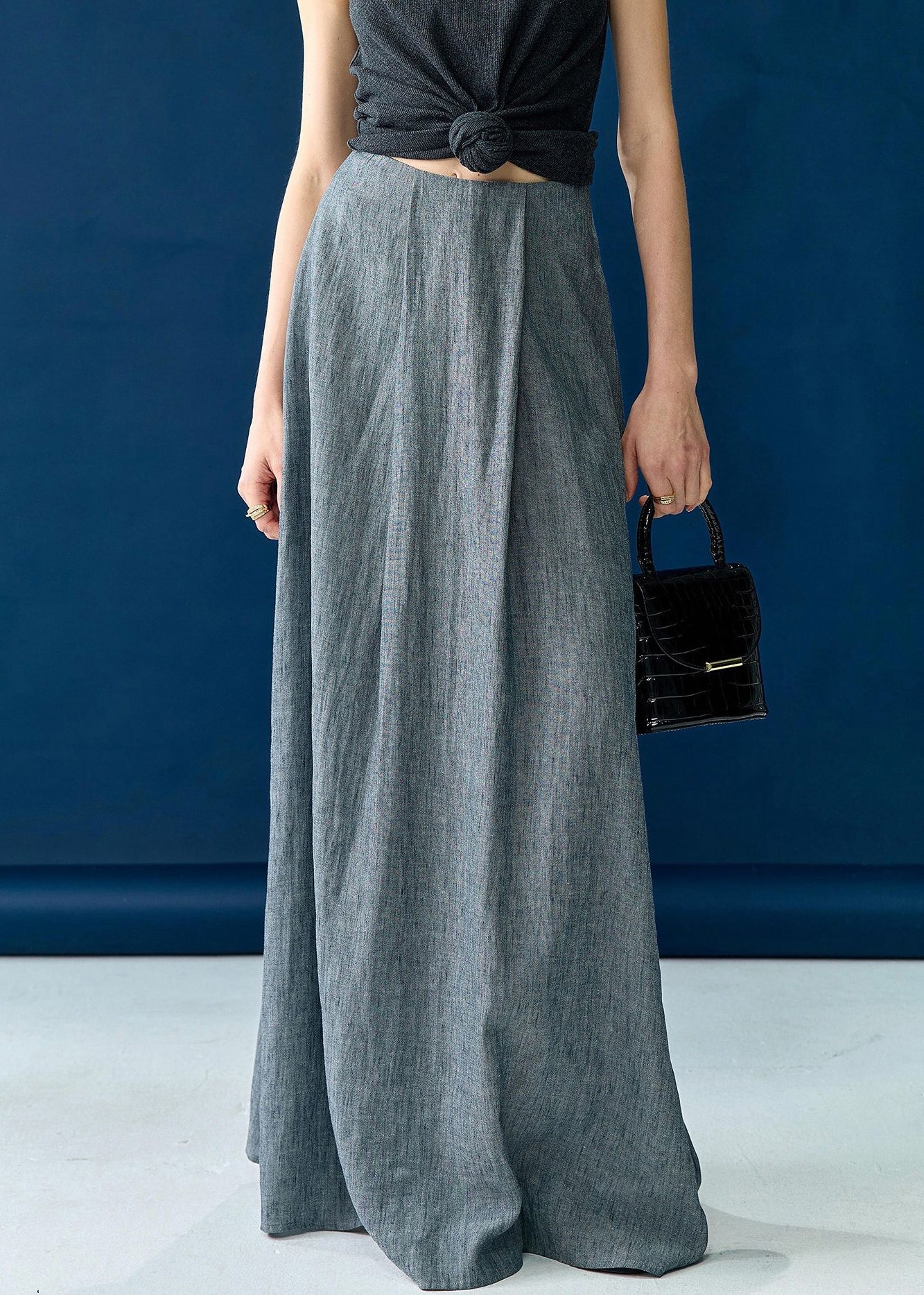 New Grey High Waist Silk Cotton Skirts Summer