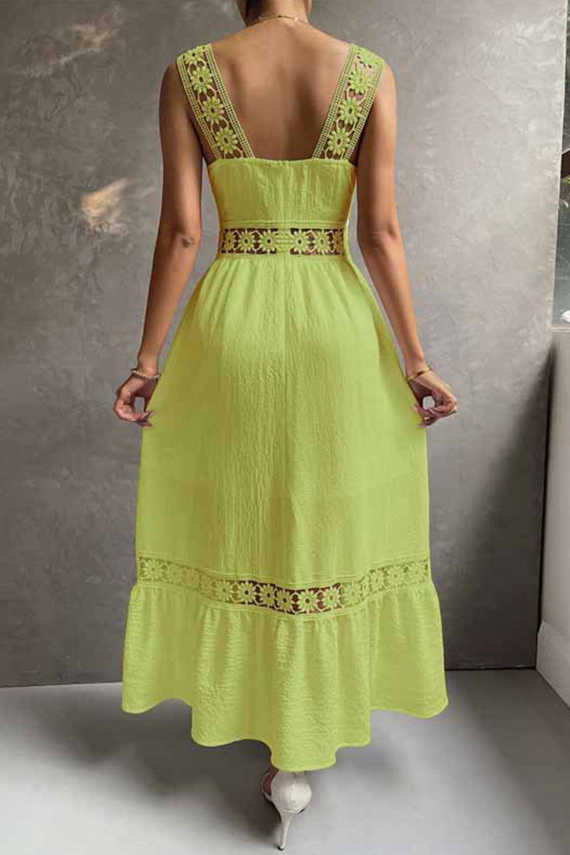 Jacquard Hollow Out Tiered Midi Dress