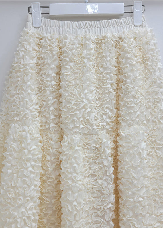 Rose Elastic Waist Ruffled Tulle a Line Skirt Spring