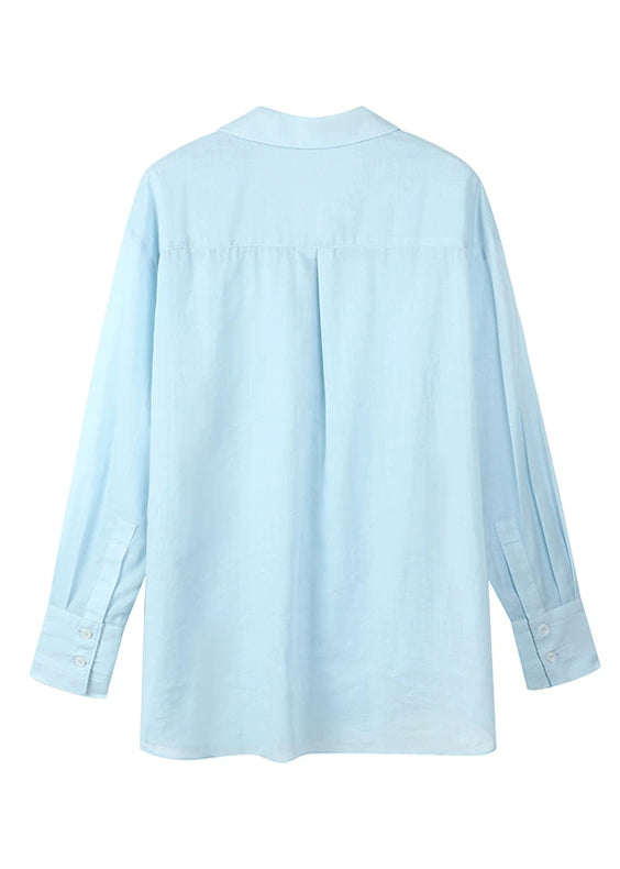 Fitted Blue Notche Button Shirt Spring