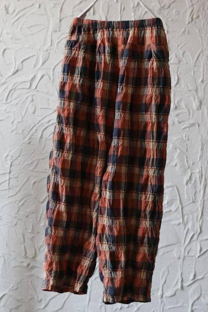 Plaid Loose Linen Wide Leg Pants