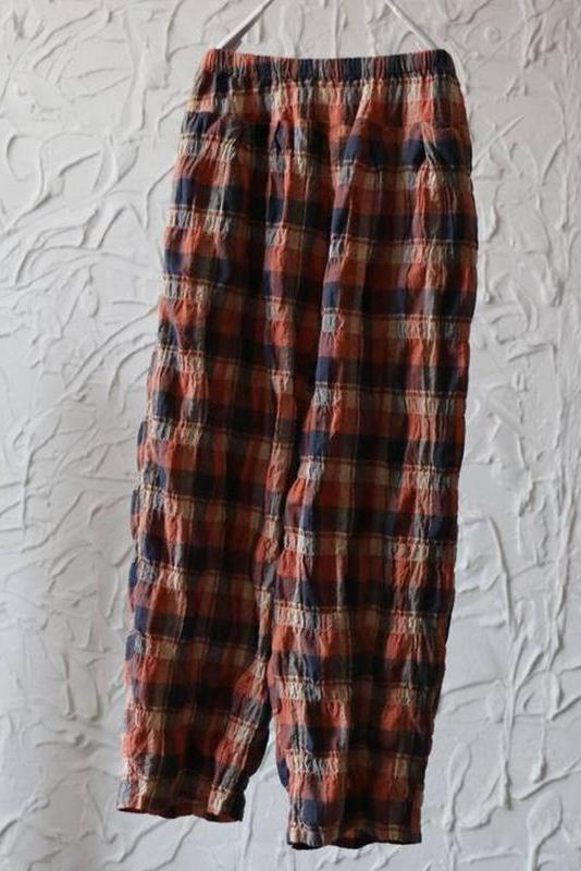 Plaid Loose Linen Wide Leg Pants