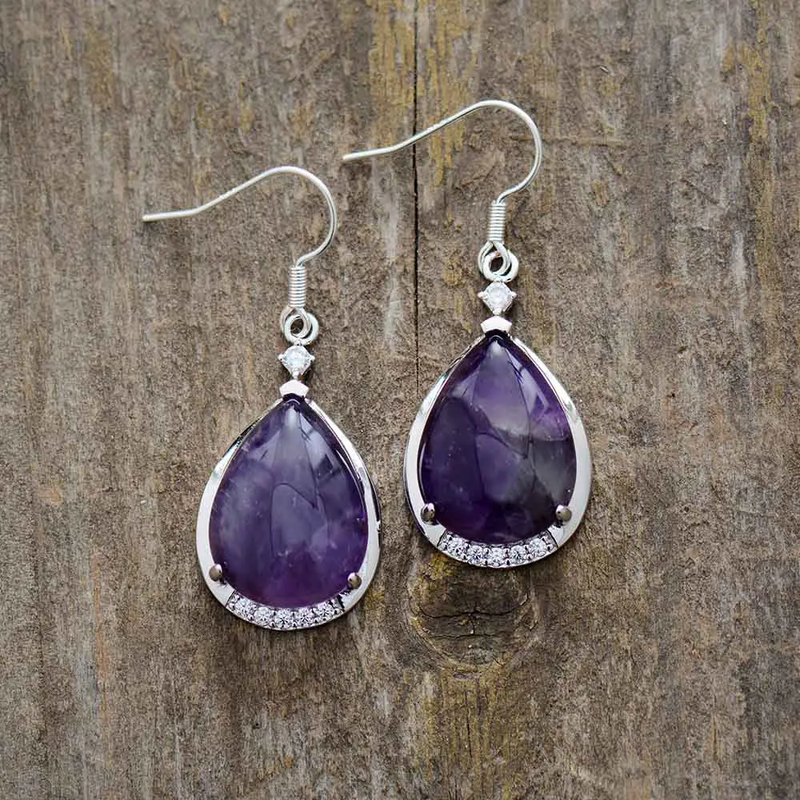 Purple Crystal Drop Earrings