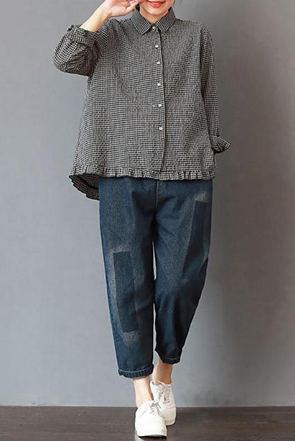 Limited Stock- Plaid Hand-made Linen Cotton Loose Shirt