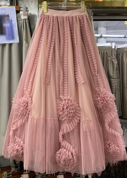 Camel Patchwork Tulle a Line Skirt Spring