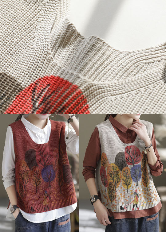 Red Low High Design Side Open Knit Tanks Sleeveless