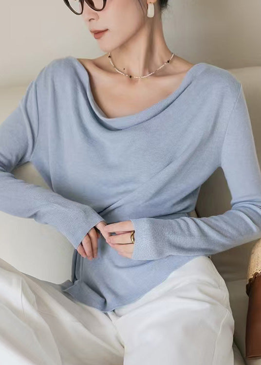 Oat Colored Collar Wool Knitted Top Spring