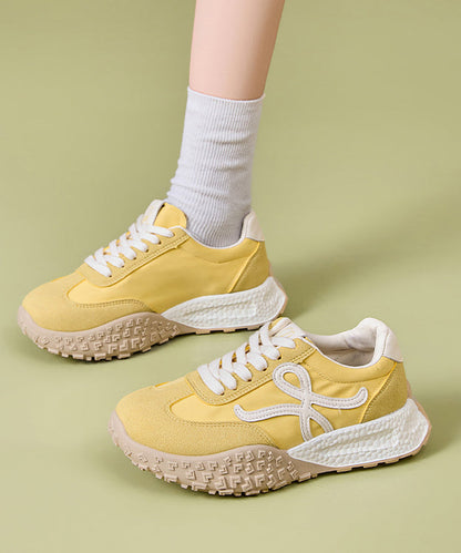 Yellow Suede Splicing Sport Flat Shoes Lace Up
