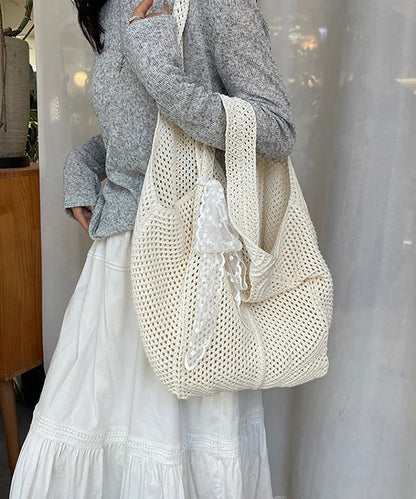 Red Hollow Out Large Capacity Knit Shoulder Bags