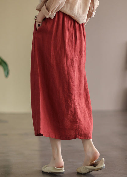 Red Wrinkled Embroidered Patchwork Cotton Skirts Summer