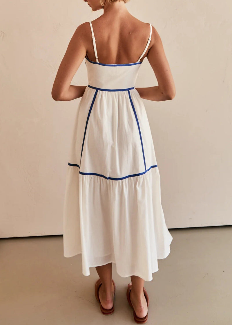 Simple White Wrinkled Patchwork Cotton Long Dresses Summer